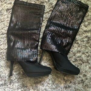 Nina Black Sequin Heeled Boots